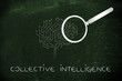 electronic brain with magnifying glass, collective intelligence
