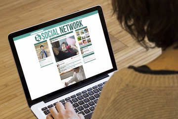 Wall Mural - woman computer social network