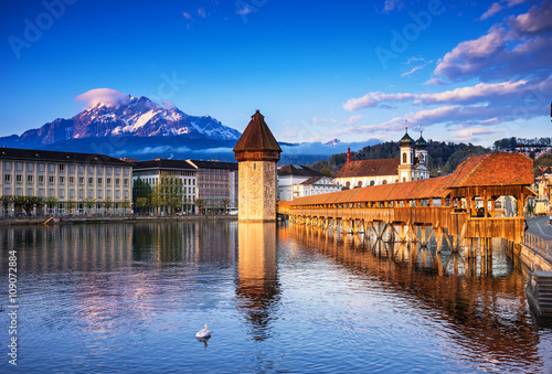 chapel bridge, kapellbruck in lucerne, switzerland Poster Mural XXL
