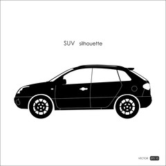 Wall Mural - Black SUV silhouette on white background. Detailed drawing of an