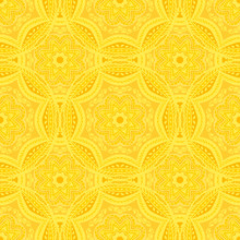 Seamless Pattern With Beautiful Mandalas In Trendy Yellow Colors. Vector Illustration