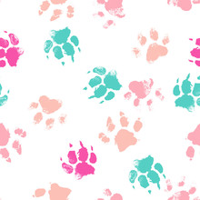 Vector Seamless Pattern With Paw Footprints Of A Dog