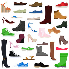 Women Shoes Isolated Collection Of Various Types Female Footwear Vector Illustration.