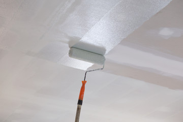 painting a gypsum plaster ceiling with roller