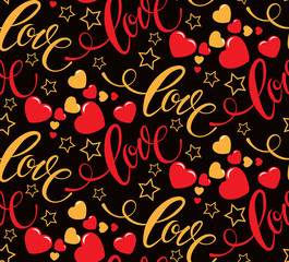 Poster - Valentine's Day. Romantic Abstract background, seamless pattern with word love. Good ideas for gift wrapping.