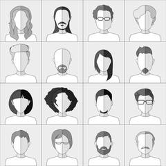 People icons. Set of flat stylish people icons in gray scale