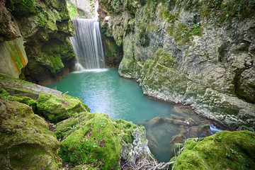 Wall Mural - Waterfall landscape in Pioraco, Italy