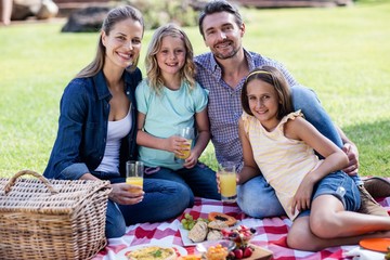 Wall Mural - Portrait of happy family having a picnic