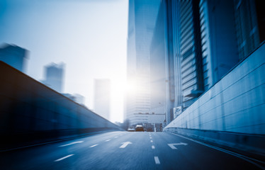 Wall Mural - traffic in the tunnel, shanghai ,china. blue toned.