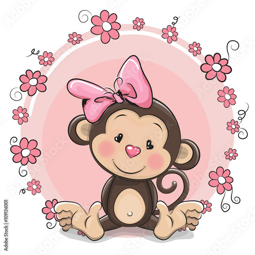 Naklejka na drzwi Greeting card cute Monkey girl