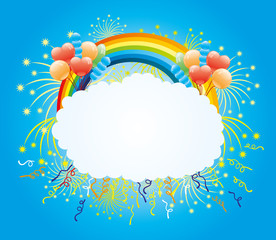 Wall Mural - Balloons, confetti, firework and rainbow.