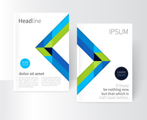 Wall Mural - vector set brochure cover template. blue and green diagonal lines and triangles. modern abstract geo