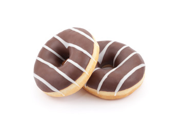 Two chocolate donuts isolated on white with clipping path 