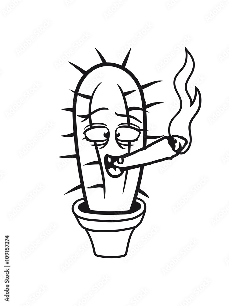 Stock-Illustration cactus pothead weed joint drug smoking hemp cannabis  bong cigar funny comic face weed stoned | Adobe Stock