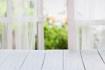 Canvas Print - Wooden over summer window background