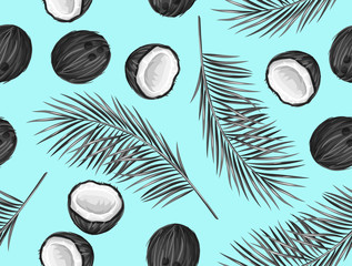 Seamless pattern with coconuts. Tropical abstract background in retro style. Easy to use for backdrop, textile, wrapping paper, wall posters