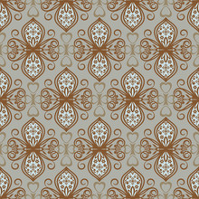 Abstract Seamless Brown And Grey Vintage Floral Vector Pattern.