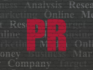 Marketing concept: PR on wall background