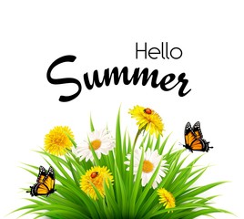 Poster - Happy summer holidays background with flowers and butterflies. V