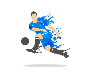 vector illustration of soccer (football) player in an action with splash and watercolor