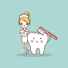 Wall Mural - tooth and nurse with toothbrush