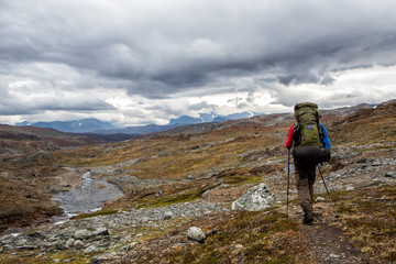 Wall Mural - long distance hiking in the wilderness of lapland