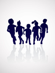 group of children running , front view graphic vector.