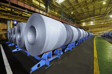 Wall Mural - Packed rolls of steel sheet, Cold rolled steel coils