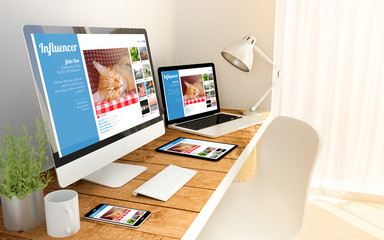 Wall Mural - influencer social profile responsive concept on devices