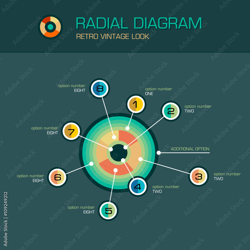 Vector round radial diagram with beam pointers infographic templ Stock ...