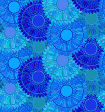 Seamless Pattern With Blue Round Ornament. Mandala Background. Guilloche Design Line Art