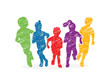 © sila5775 - Group of children running, Front view designed using colorful grunge brush graphic vector.