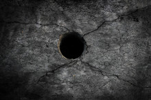 Black Hole In Cracked Floor Cement Old