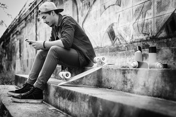 Man Skateboarder Lifestyle Relax Hipster Concept