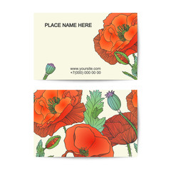 visiting card template with poppy flowers