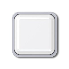 Leinwandbilder - Blank 3d square button with chrome metal frame isolated over white background with shadow. 3D rendering.