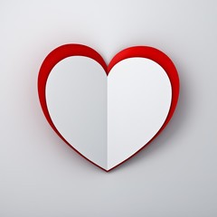 Aufkleber - White heart paper on red heart paper on white wall background with shadow. 3D rendering.