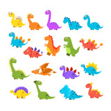 Fototapeta Dinusie - Cute Cartoon Dinosaurs Set