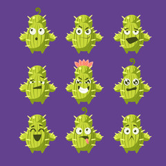 Poster - Cartoon Cactus Emoji Set