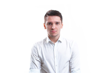 Portrait of  man smiling, isolated over a white background