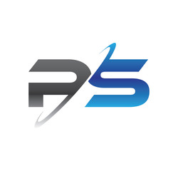 Wall Mural - ps initial logo with double swoosh blue and grey