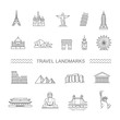 Travel landmarks line icon set