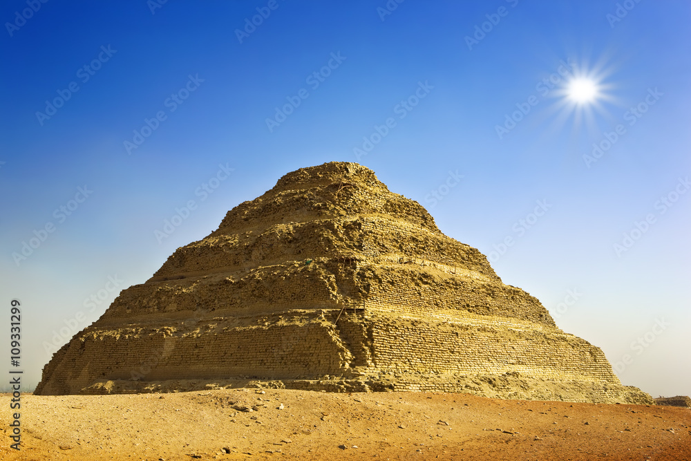 Egypt. Sakkara. The Step Pyramid of King Djoser (Zoser) of the 3rd Dynasty. The Pyramid Fields from Giza to Dahshur is on UNESCO World Heritage List