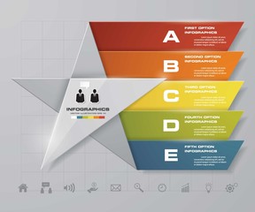 5 steps presentation template/5 options/ star shape graphic or website layout. Vector.