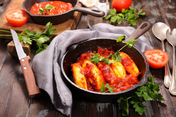 quenelle with tomato sauce