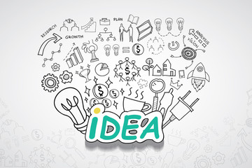 idea text, with creative drawing charts and graphs business succ