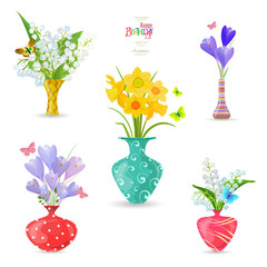  collection of vases with fine spring flowers for your design. bo