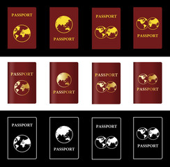 Wall Mural - four different vector maroon passport with globe