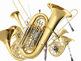 Wall Mural - Wind musical instruments  on white