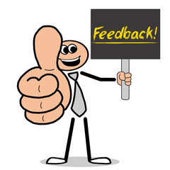 Poster - Feedback! Mann mit Schild hält Daumen hoch